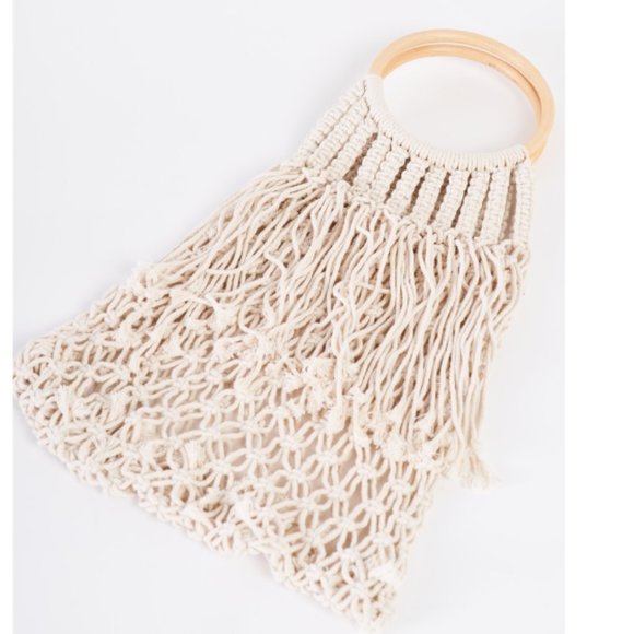 Handbags - Macrame Bag with Wood Handles